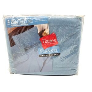 Hanes 2001 King Sheet‎ Set 100% Cotton Flannel Blue Extra Deep Pockets NEW